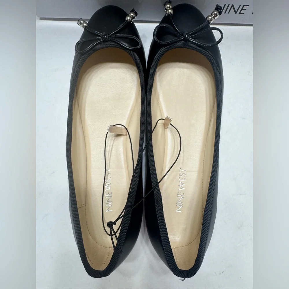 NEW Nine West Women’s Slip On Bow Toe Flat Shoes Black Size 7-10_3